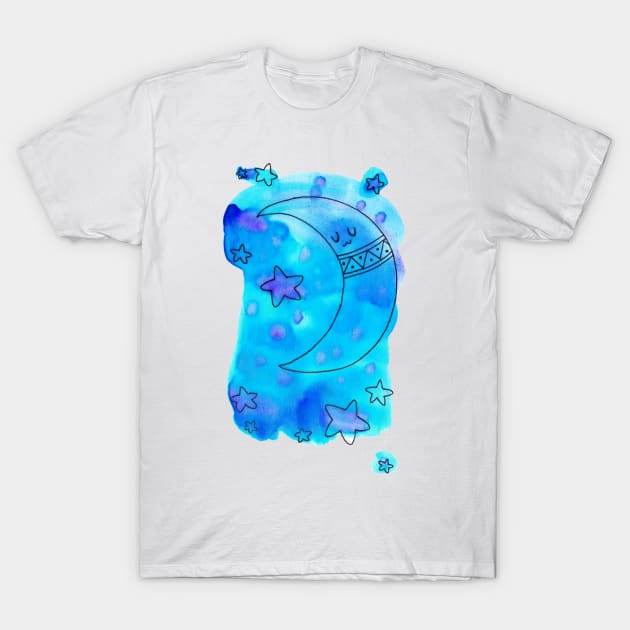 Sleepy Moon Watercolor T-Shirt by saradaboru